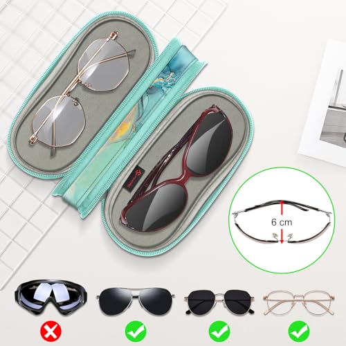 FINTIE Double Sunglasses Case, Soft Portable Eyeglasses Pouch with Clip - color: Emerald Marble