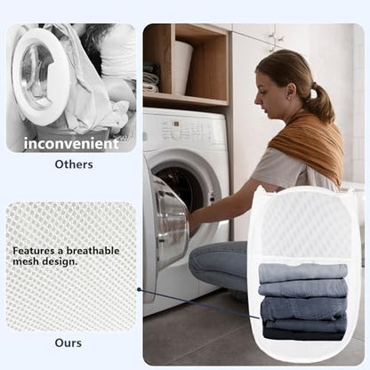 Pop Up Laundry Hamper, Mesh Laundry Basket Collapsible, Foldable Hamper for Travel and Storage (White) - color: White