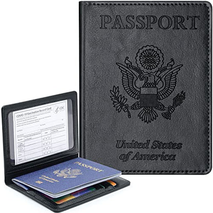Passport Holder Wallet Cover Case RFID Blocking Slot Travel Accessories - color: Black