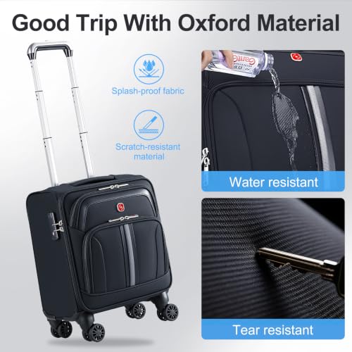 ROPLUS Underseat Carry-On Luggage Lightweight Rolling Tote Bag with 4 Spinner Wheels (Black, 14-Inch) - color: Black, size: 14-Inch