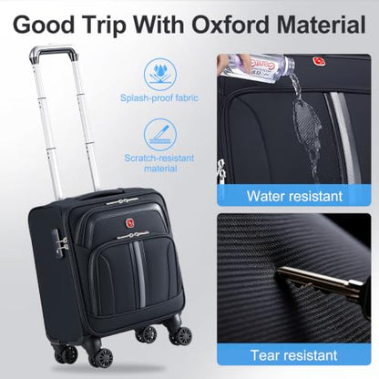 ROPLUS Underseat Carry-On Luggage Lightweight Rolling Tote Bag with 4 Spinner Wheels (Black, 14-Inch) - color: Black, size: 14-Inch