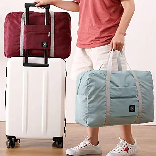 2 Pack Foldable Travel Bag Waterproof Travel Duffel Bag,Women Ladies Man Canvas Weekender Bag Overnight Carry-on Tote Duffel in Trolley Handle (Black&Rred)… - color: Black-Red