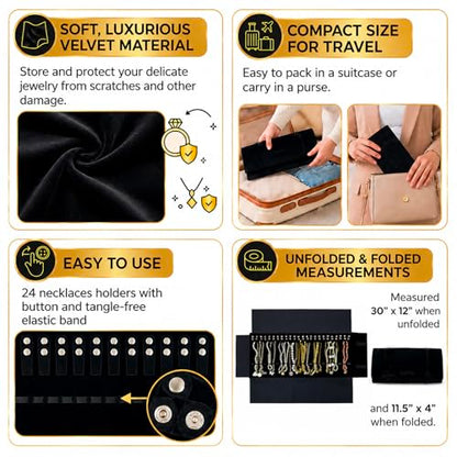 UnionPlus Travel Necklaces Roll Organizer Anti-Tangle Large Black - color: Black, size: Large