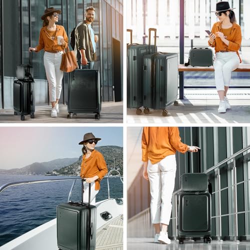 TRAVELARIM 4 Piece Luggage Sets with Spinner Wheels, Travel Suitcase Set - color: Green, size: 4 Piece Set (20/24/28)