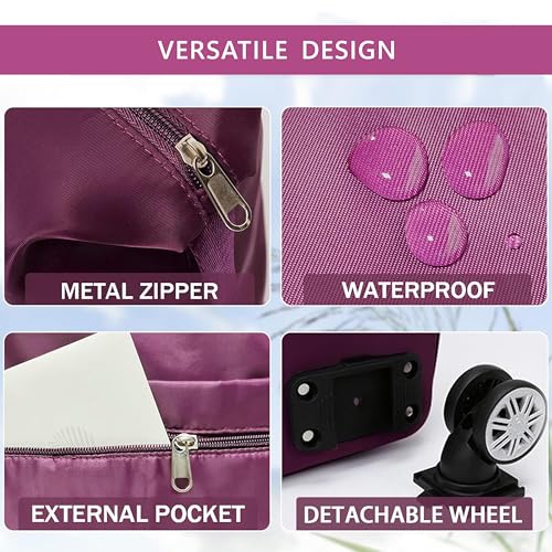 Expandable Foldable Duffel Bag with Detachable Rolling Wheels, Large Carry-On Luggage for Travel, Gym, Camping, Shopping, Business Trip (Pink) - color: pink