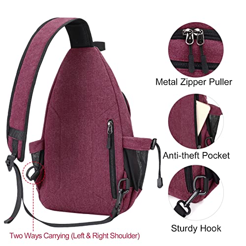 MOSISO Crossbody Sling Bag for Women, Shoulder Backpack, Hiking Daypack Bag - color: Wine Red
