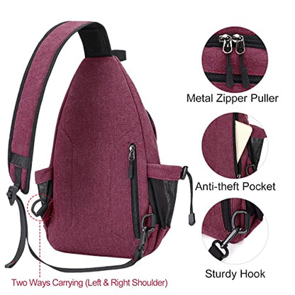 MOSISO Crossbody Sling Bag for Women, Shoulder Backpack, Hiking Daypack Bag - color: Wine Red