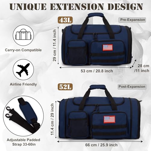 Tactical Duffle Bag for Men,52L Expandable Carry On Duffel Bag for Travel - color: Blue