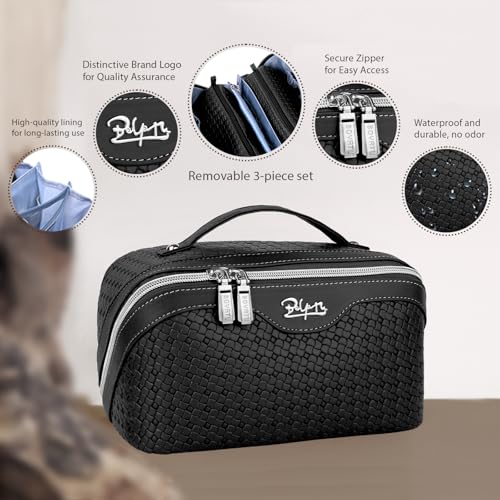 BOYATU Travel Makeup Bag Cosmetic Bags for Women: 3 Pcs Set Make up Bag - color: L15 Black