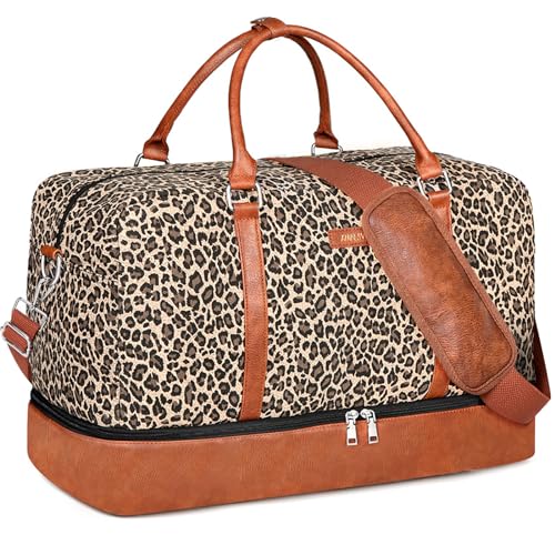 IBFUN Weekender Bags for Women, 21" Travel Duffle Bag with Shoe Compartment - color: D1-Leopard
