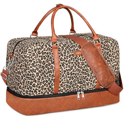 IBFUN Weekender Bags for Women, 21" Travel Duffle Bag with Shoe Compartment - color: D1-Leopard