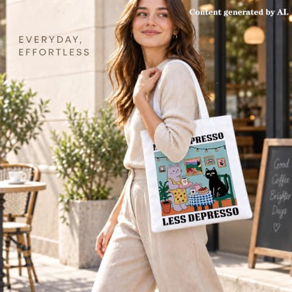 Funny Canvas Tote Bag, Reusable Playful Shoulder Bag, Whimsical Carryall for Shopping Commute Beach - color: Coffee 04
