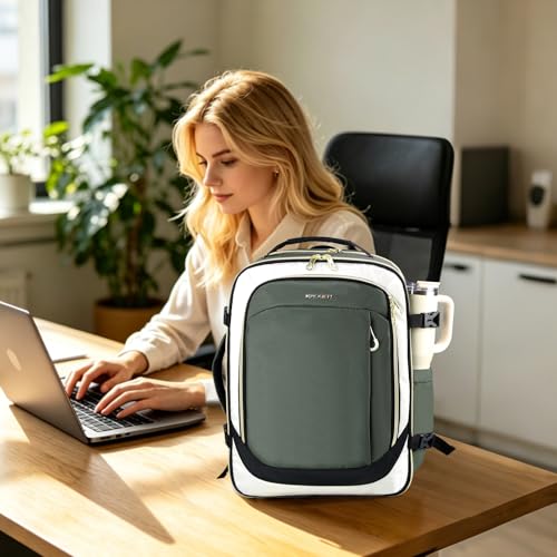 KROSER Laptop Backpack Computer Backpack 17 Inch Men-Beige/Army Green/Black - color: Beige/Army Green/Black