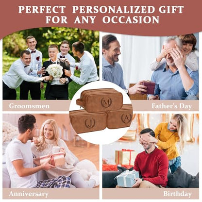 Travel Toiletry Bag For Mens PU Leather Engraved Initials (Yellow Brown O) - color: Yellow Brown, style: O