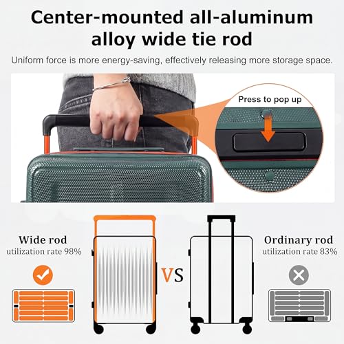 3 Piece Luggage set,Wide Handle Suitcase Set w/TSA LOCK - color: Green, size: 3-Piece Set (20"/26"/30'')