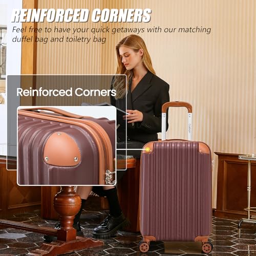 Cosbarn Luggage Sets, Lightweight Durable Hardshell, 5 piece Suitcase Sets - color: Burgundy