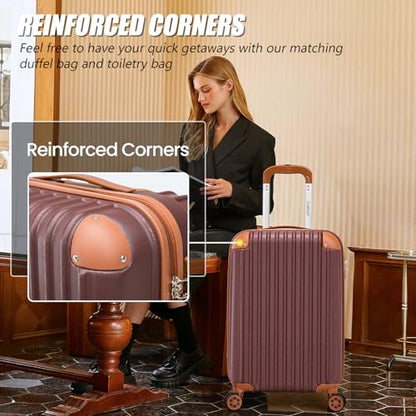 Cosbarn Luggage Sets, Lightweight Durable Hardshell, 5 piece Suitcase Sets - color: Burgundy