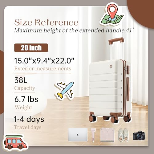 Hulsin 20-Inch Hardside Carry on Luggage Airline Approved Suitcase TSA Lock - color: Beige, size: 20-Inch