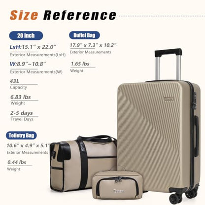 Eeeza Luggage Sets 3 Piece, Carry on Luggage 20in Suitcase Set, Champagne - color: Champagne, size: 3 Piece (20")