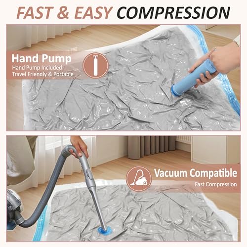 8 XXL Jumbo Vacuum Storage Bags for Bedding, Space Saver with Hand Pump - size: XXL Jumbo