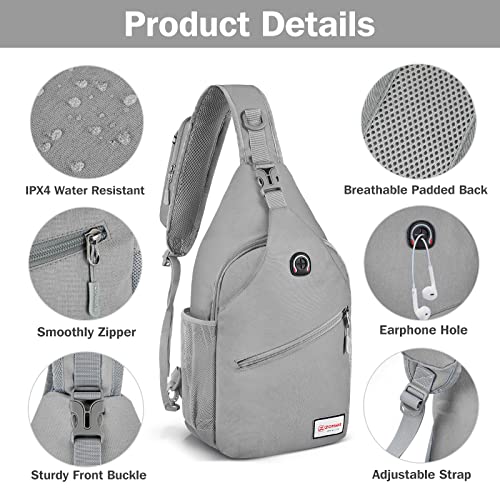 ZOMAKE Sling Bag,Small Crossbody Sling Backpack Shoulder Daypack for Travel - color: Silver Grey B, size: 8L