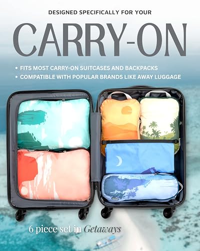TRIPPED Travel Gear Compression Packing Cubes for Carry-On Travel 6-Pack - color: Getaways, size: 6 Piece