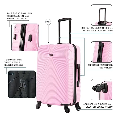 DUKAP INCEPTION Luggage with Spinner Wheels | Durable Lightweight Hardside Suitcase, Travel Bag with Handle and Trolley, 24-Inch Medium Checked Luggage | Pink - color: Pink, size: 24 Inch