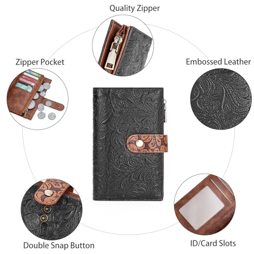 GOIACII Women's Wallet RFID Blocking Leather Trifold Credit Card Holder - color: B04 Black & Brown