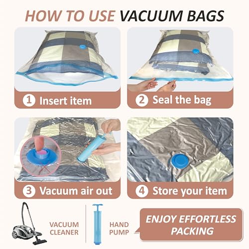 8 XXL Jumbo Vacuum Storage Bags for Bedding, Space Saver with Hand Pump - size: XXL Jumbo
