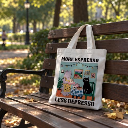 Funny Canvas Tote Bag, Reusable Playful Shoulder Bag, Whimsical Carryall for Shopping Commute Beach - color: Coffee 04