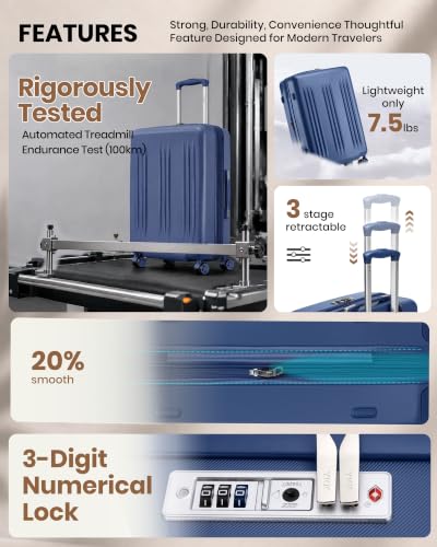 Kono 3 Piece Expandable Luggage Set with Spinner Wheels Hardshell, Navy - color: Navy, size: 3 Piece Set (20"/24"/28")
