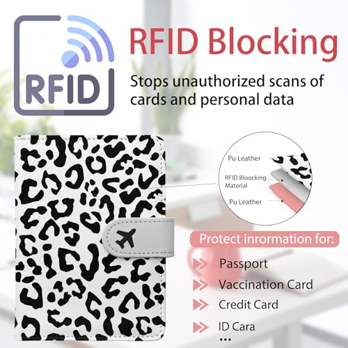 Passport Holder, Cute Travel Wallet Cover with RFID Blocking,Leopard | PU leather travel wallet with magnetic closure, card slots, pen loop, and easy access for passports and essentials. - color: K-Wild