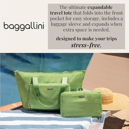 Baggallini Carryall Expandable Lightweight Travel Tote 22" Packable Folding Compact Nylon Washable Weekender w/Luggage Sleeve - color: Lavender Surf