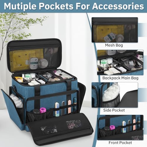 Extra Large Makeup Bag with 3 Removable Pouches and 1 Brush Holder - color: Blue