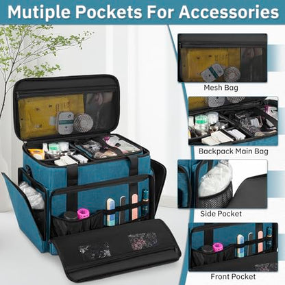 Extra Large Makeup Bag with 3 Removable Pouches and 1 Brush Holder - color: Blue