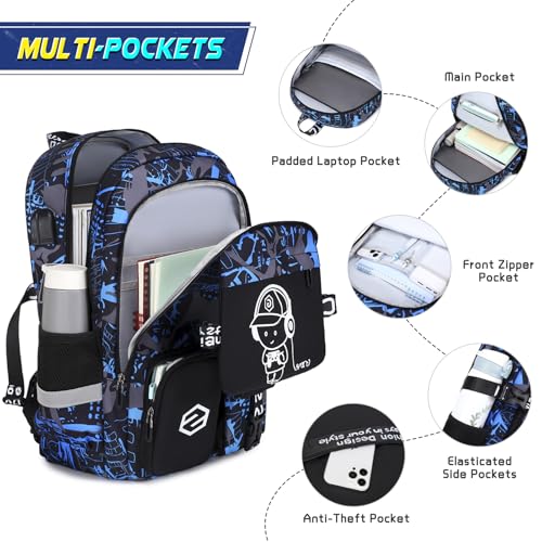 Scothen Boys Backpack, Cool Luminous Kids School Backpacks with Lunch Bag - color: Blue Musicer