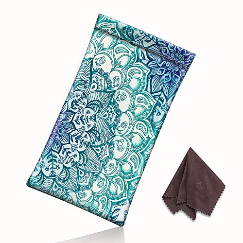 FINTIE Soft Eyeglasses Case with Cleaning Cloth, Squeeze Top Glasses Pouch - color: Emerald Illusions