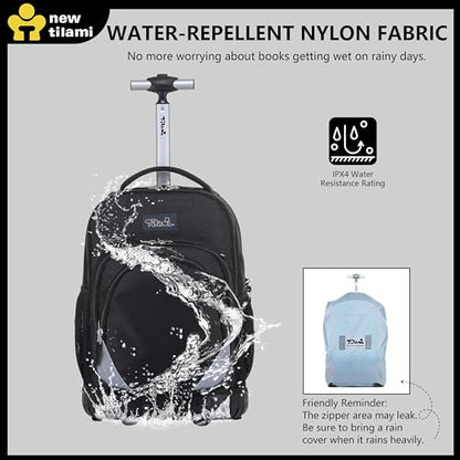 NEW TILAMI 18 Inch Rolling Backpack with Lunch Bag for Girls Boys School - color: Black