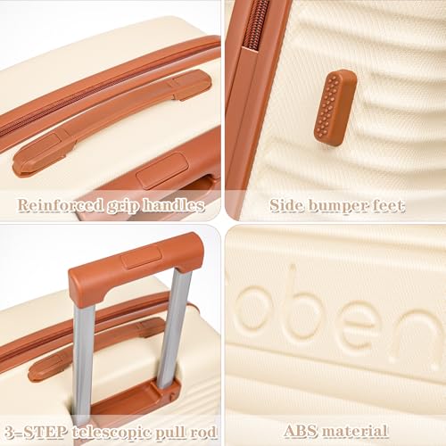 Cobens Luggage Sets 5 Piece, Suitcases with Wheels, 20"/24"/28",Beige - color: Beige, size: 5 Piece Sets (20/24/28/DB/TB)
