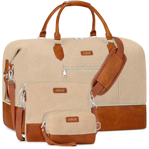ITIEZY Weekender Bag for Women 21.5" Travel Duffel Large Carry On Bag 3PCS - color: 8a-Off White