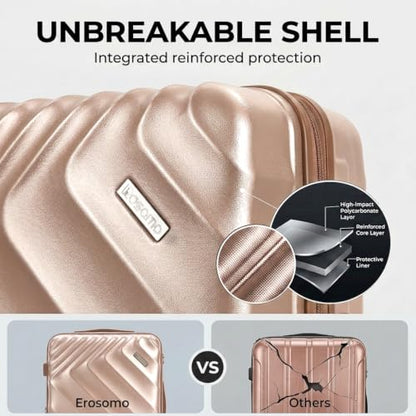 Rosamo 6-Piece Hard Shell Expandable Luggage Set, Airline Approved Carry-On - color: Pink