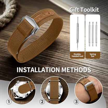 Nylon Watch Strap 20mm 22mm Nylon Watch Band Replacement Single Pass Strap Breathable Military Watch Bands for Men Soft Elastic Watch Straps - color: Brown, size: 22mm