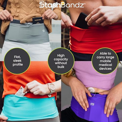 StashBandz Running Belt, Fanny Pack, & Money Belt, 4-Pocket Phone Holder - color: Ivory, size: Medium