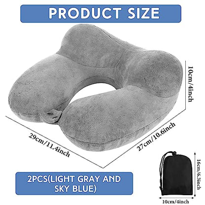 Sintuff 2 Inflatable Neck Pillow Airplane Travel, Light Gray and Sky Blue - color: Light Gray and Sky Blue