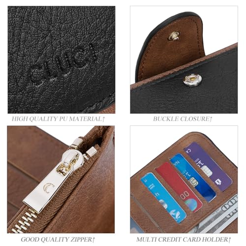 CLUCI RFID Wallet for Women Bifold Wallet with ID Window - color: z Black WIth Brown