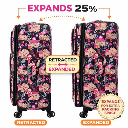Karriage-Mate Betty Boop Printed 4-Piece Luggage Set - Expandable Softside Suitcases with 360° Spinning Wheels: 20” Carry-On & 24/28/32” Checked Travel Bags (CT1) - color: CT1