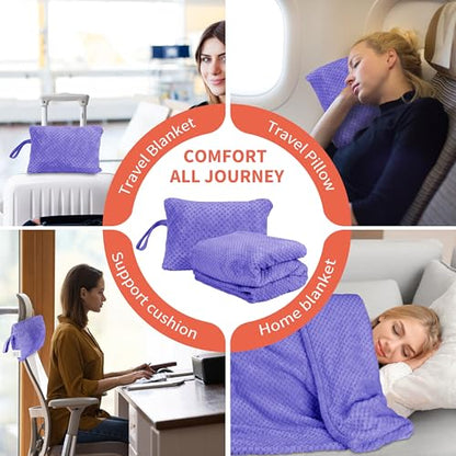 Tirrinia Travel Blanket Compact with Bag, Soft Lightweight Wearable Blanket with Foot Pockets, Airplane Travel Essential Gift - color: Purple