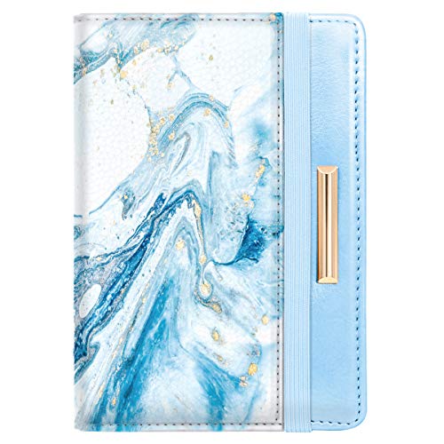 Coco Rossi Passport Holder for Travel Women Slim RFID Passport Cover Wallet - color: Blue Marble
