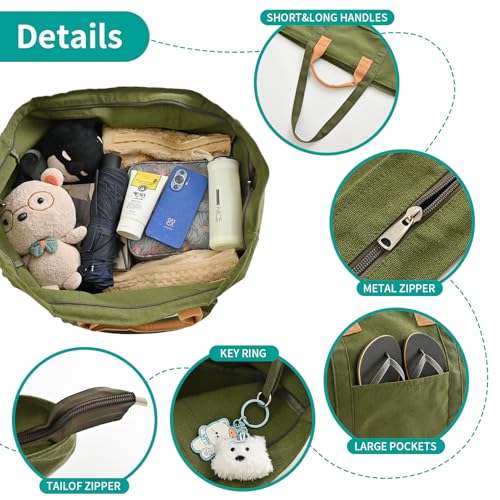 20" 12 Gal Extra Large Canvas Travel Tote Bag with Zipper - color: Green