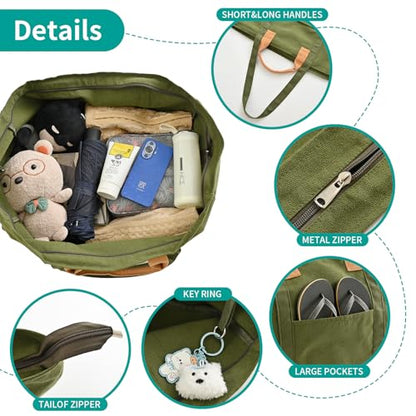20" 12 Gal Extra Large Canvas Travel Tote Bag with Zipper - color: Green
